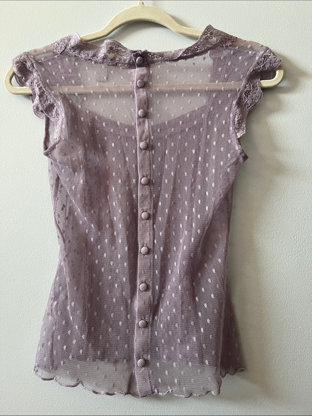 Free people vintage sheer mesh polka dot pleated button up back square neck top - Picture 3 of 5